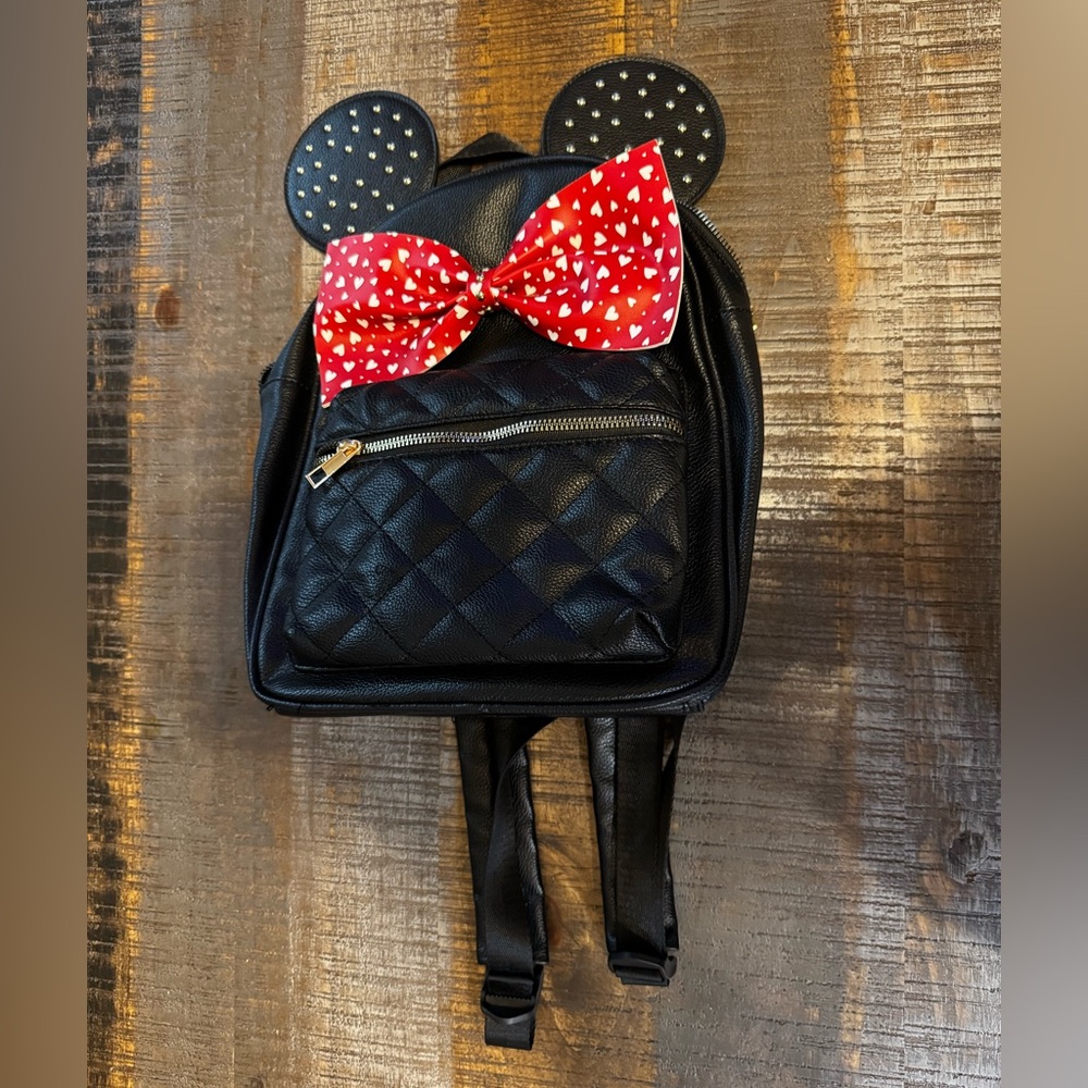 Minnie Mouse Backpack Handbag Olivia Miller Brand Black With Red Bow and Studs